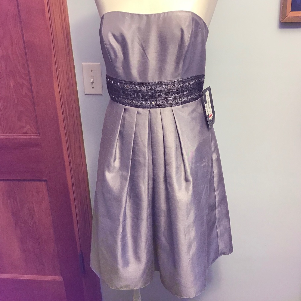 New Macys strapless metallic bead party Dress